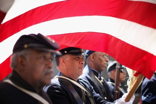 Reconstituteurs afro-américains guerre civile lors d'une cérémonie commémorant la Proclamation Emanicaption